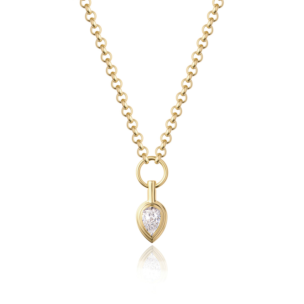 Phillips House 18k Yellow Gold and Platinum Pear Shaped Diamond Necklace